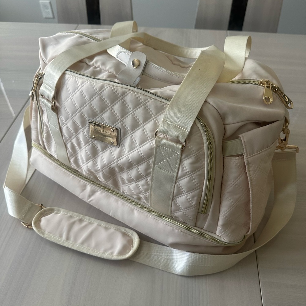 Weitars Quilted Diaper Bag Travel Bag Duffle Tote Cream Large Baby Storage Bag